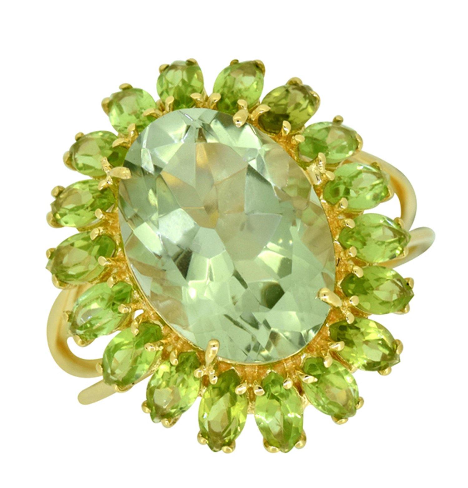 7.66 Ct Green Amethyst Peridot Solid 14k Yellow Gold Cluster Ring Jewelry - YoTreasure