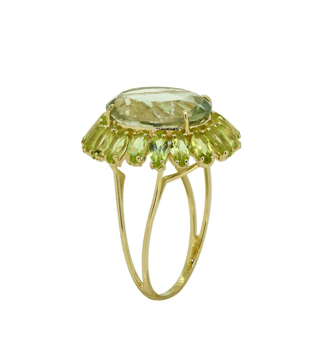 7.66 Ct Green Amethyst Peridot Solid 14k Yellow Gold Cluster Ring Jewelry - YoTreasure