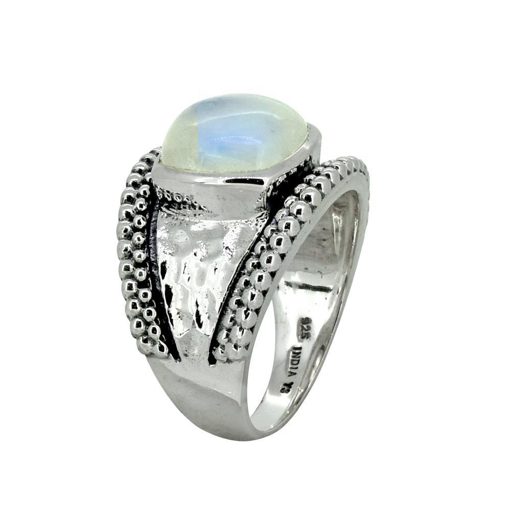 .925 Sterling Silver Moonstone Wide Band Boho Ring - YoTreasure