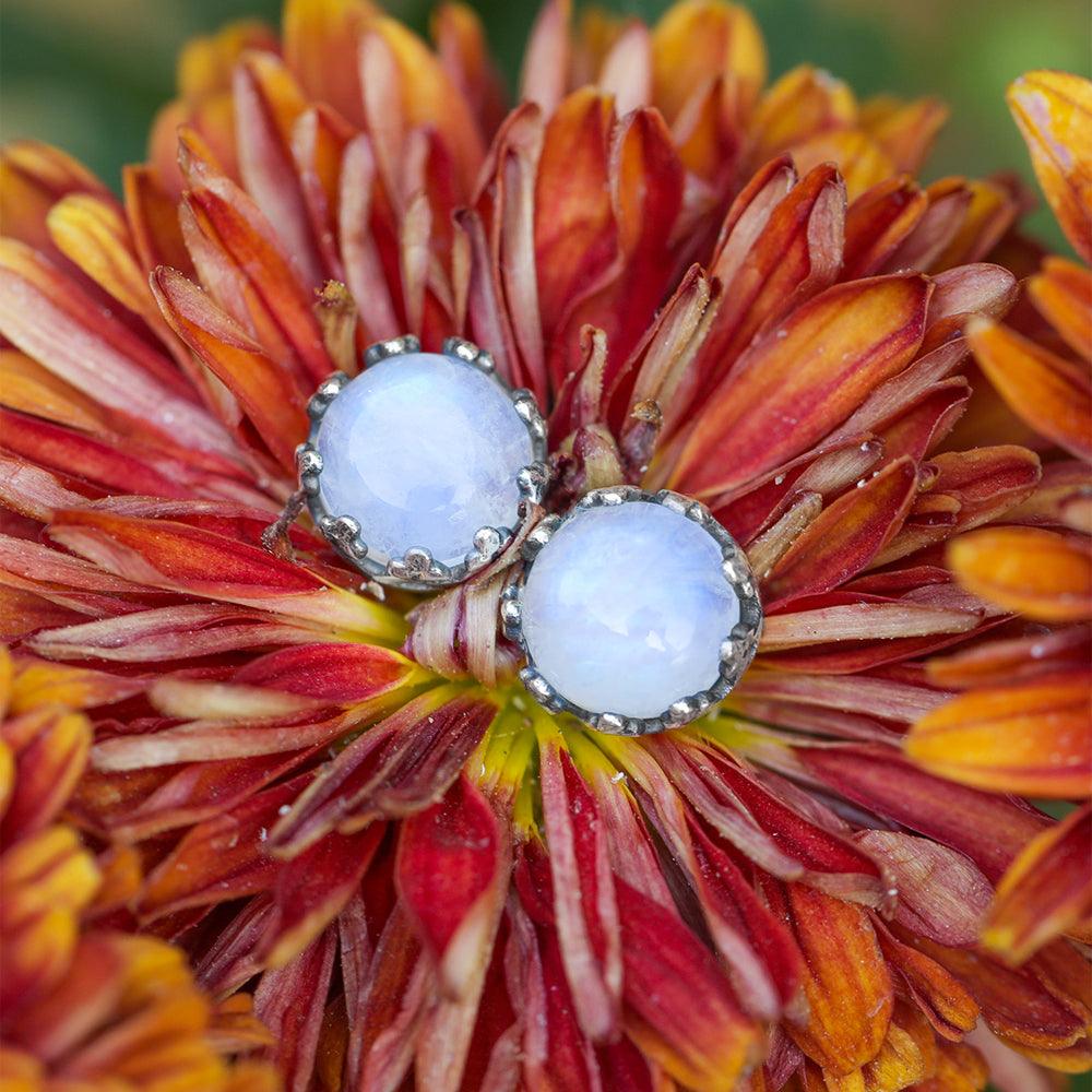 Rainbow Moonstone Solid 925 Sterling Silver Stud Earrings - YoTreasure