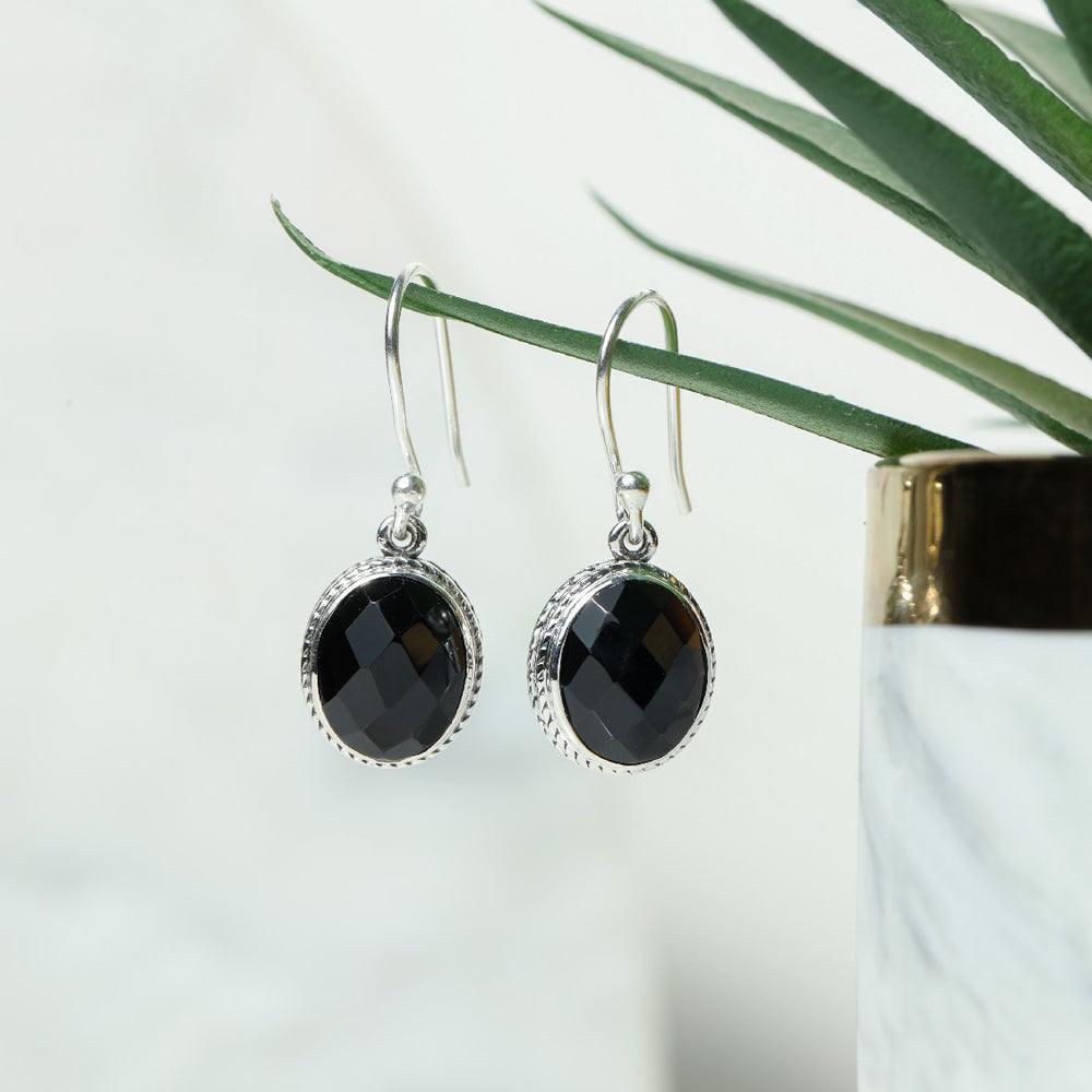 Black Onyx Solid 925 Sterling Silver Dangle Earrings - YoTreasure
