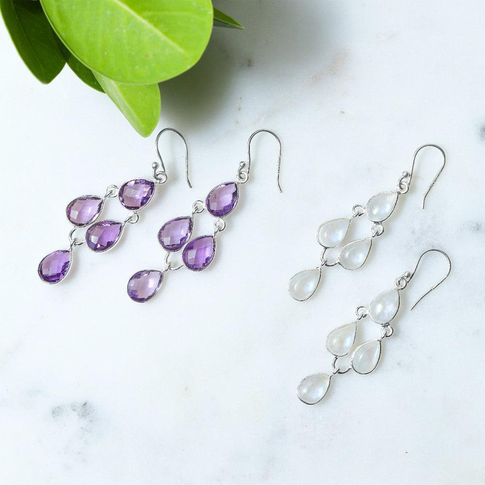 Rainbow Moonstone Solid 925 Sterling Silver Chandelier Earrings Gemstone Jewelry - YoTreasure