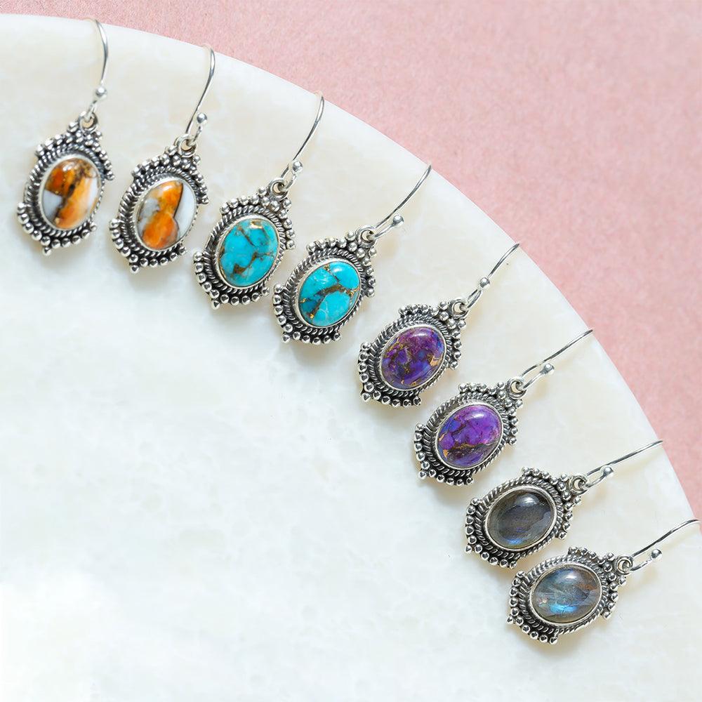Purple Copper Turquoise Solid 925 Sterling Silver Dangle Earrings Jewelry - YoTreasure