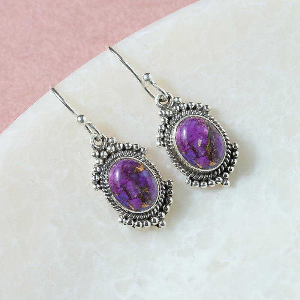 Purple Copper Turquoise Solid 925 Sterling Silver Dangle Earrings Jewelry - YoTreasure