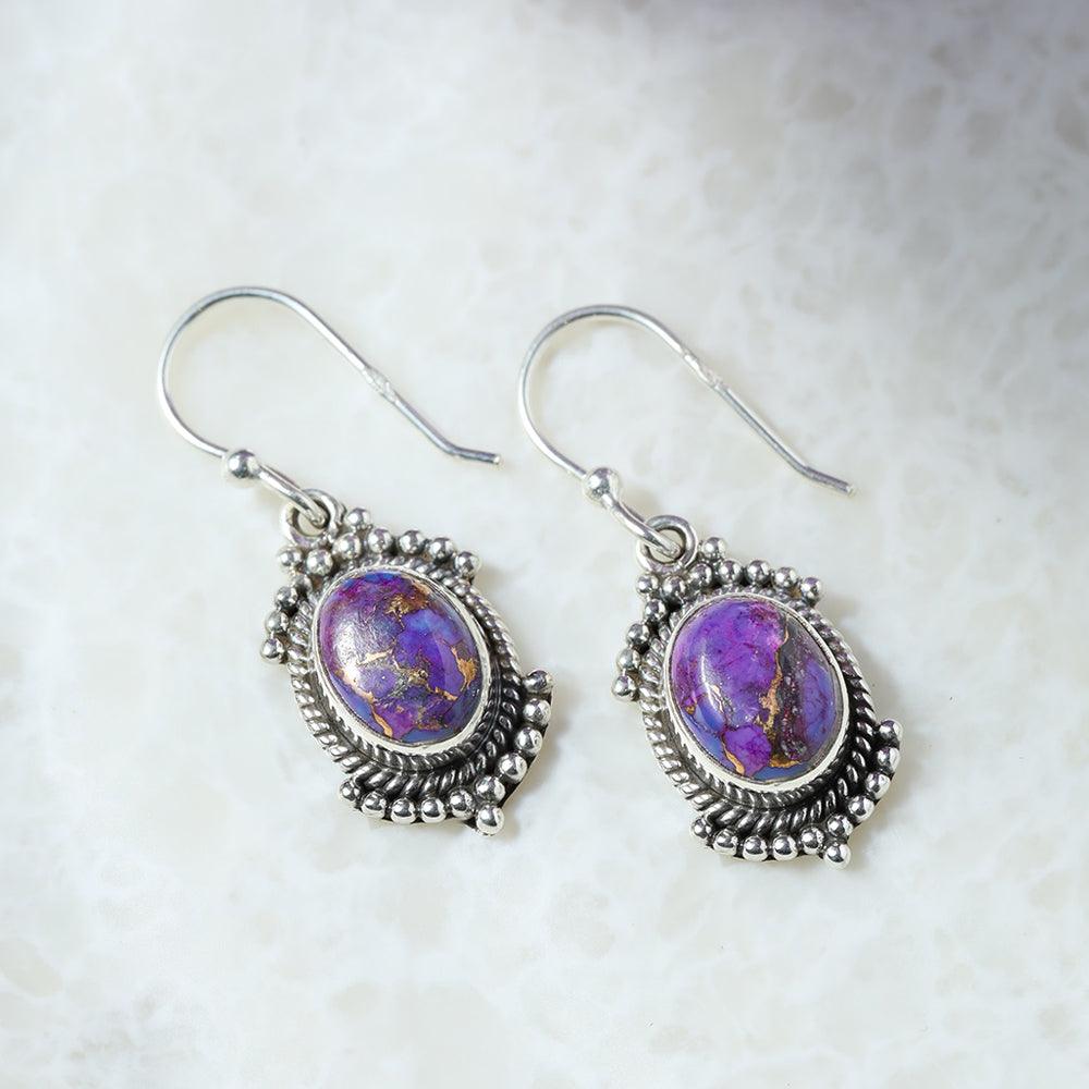 Purple Copper Turquoise Solid 925 Sterling Silver Dangle Earrings Jewelry - YoTreasure