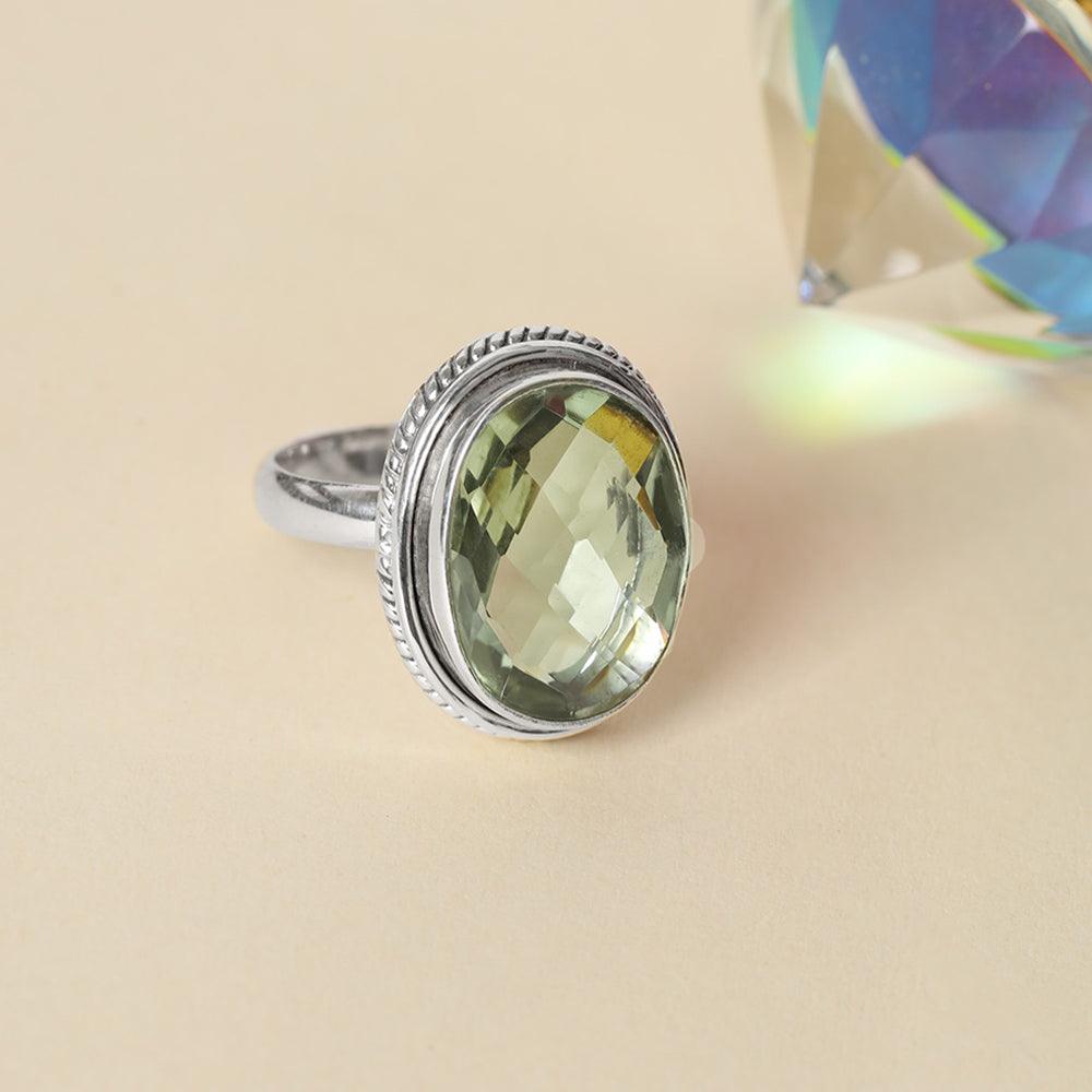 Green Amethyst Solid 925 Sterling Silver Bold Ring Jewelry - YoTreasure