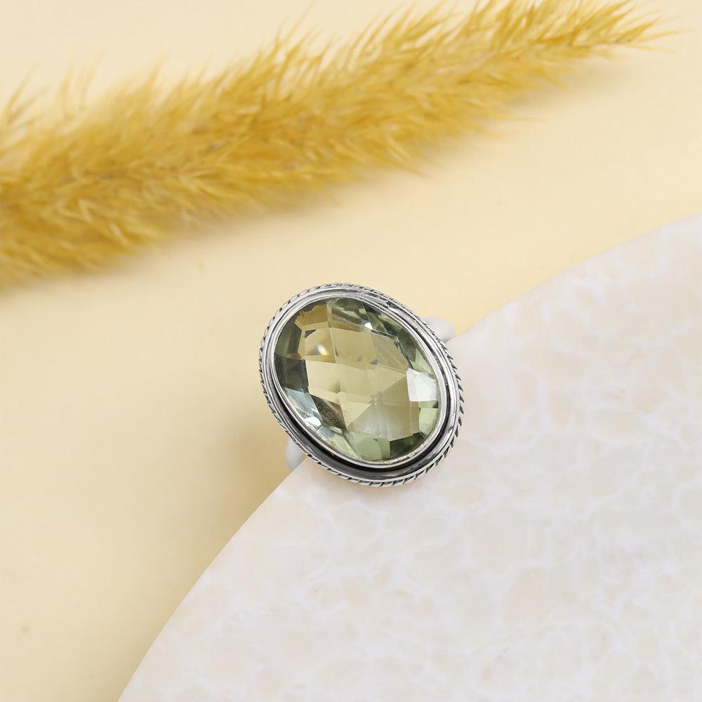 Green Amethyst Solid 925 Sterling Silver Bold Ring Jewelry - YoTreasure
