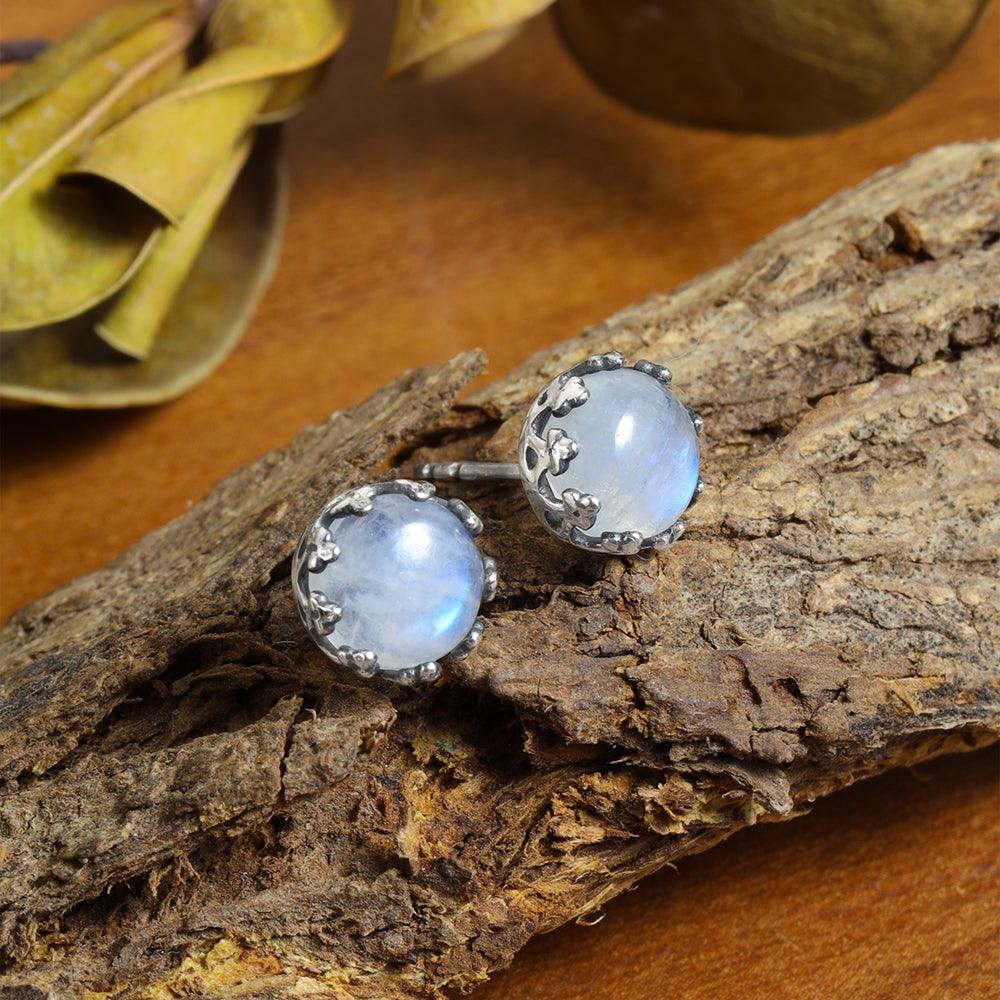 Rainbow Moonstone Solid 925 Sterling Silver Stud Earrings - YoTreasure