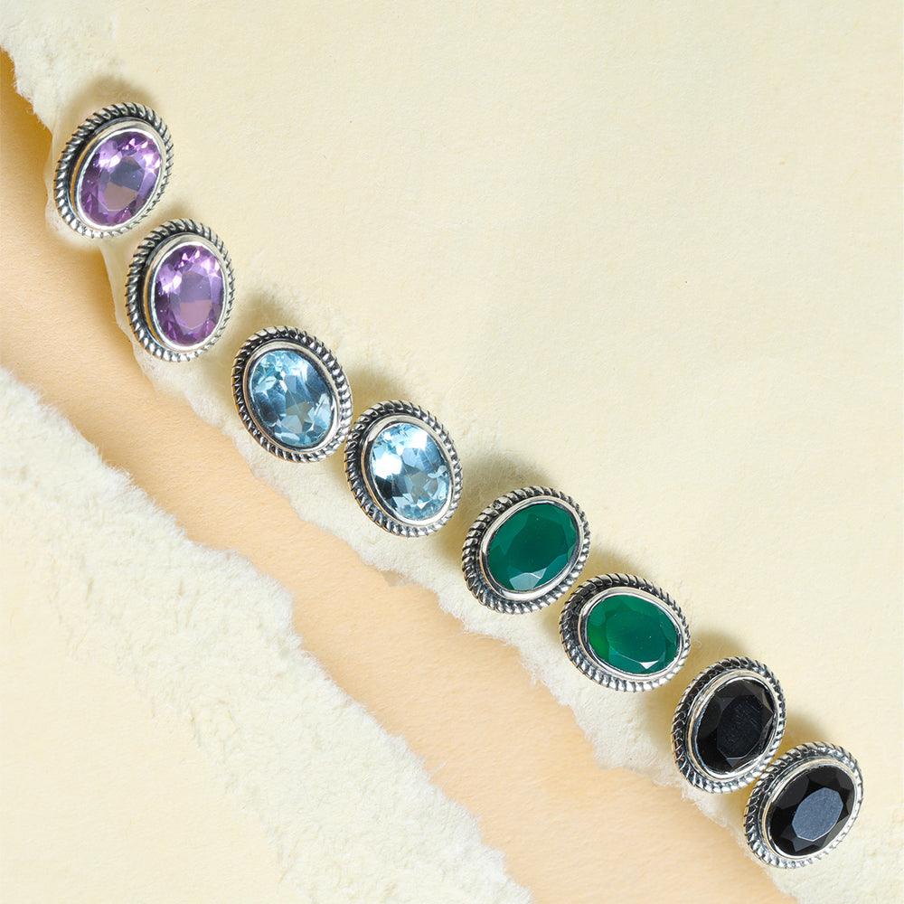 Black Onyx Solid 925 Sterling Silver Rope Design Stud Earrings - YoTreasure
