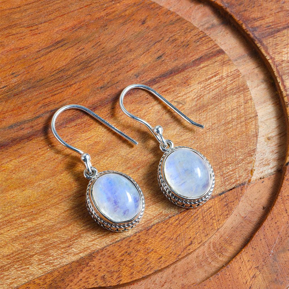 Rainbow Moonstone Solid 925 Sterling Silver Dangle Earrings - YoTreasure