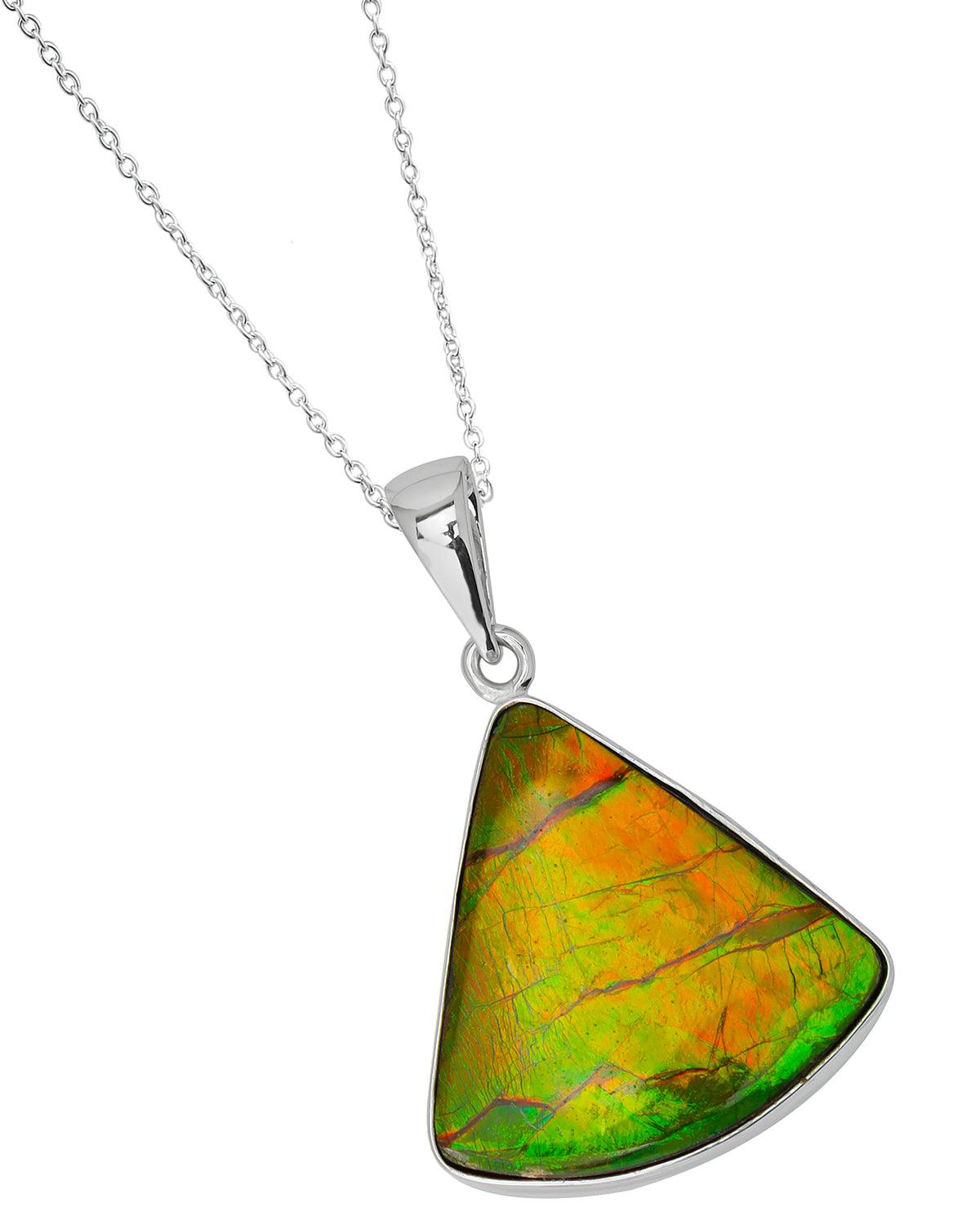 16.75 Ct. Ammolite 925 Sterling Silver Necklace Pendant Jewelry - YoTreasure