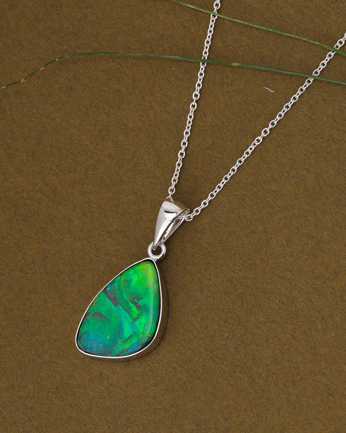 8.20 Ct. Ammolite Solid 925 Sterling Silver Necklace Pendant Jewelry - YoTreasure