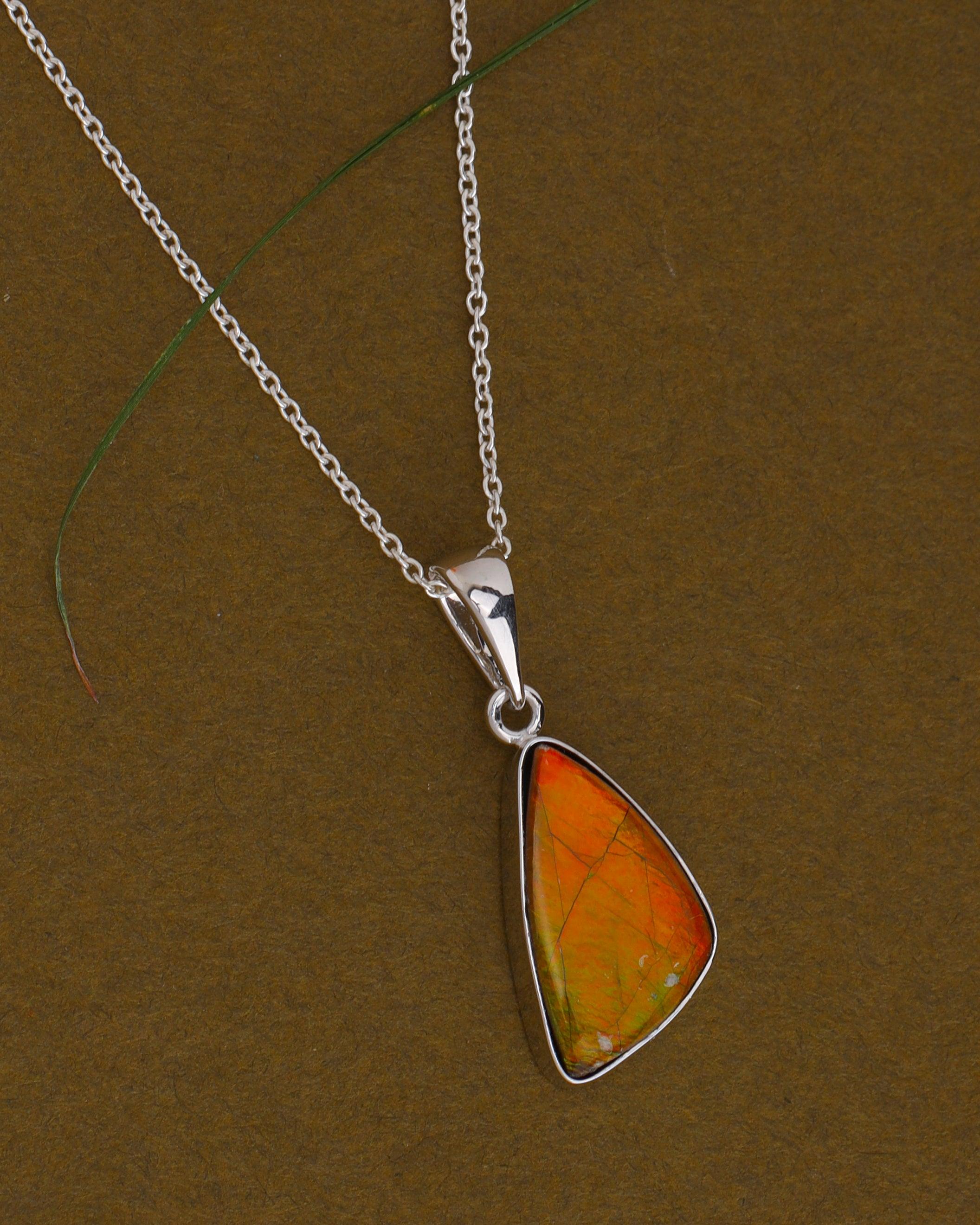 5.75 Ct. Ammolite Solid 925 Sterling Silver Necklace Pendant Jewelry - YoTreasure