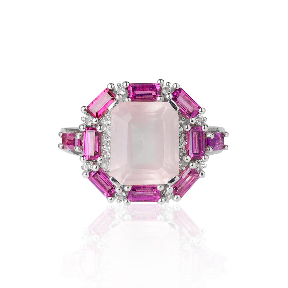 Rose Quartz & Rhodolite Garnet Solid 925 Sterling Silver Ring - YoTreasure