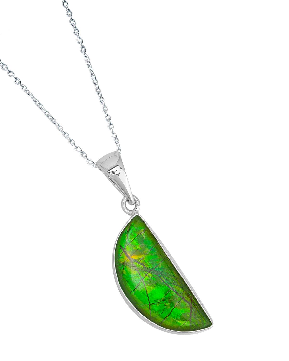 7.50 Ct. Ammolite 925 Sterling Silver Necklace Pendant Jewelry - YoTreasure