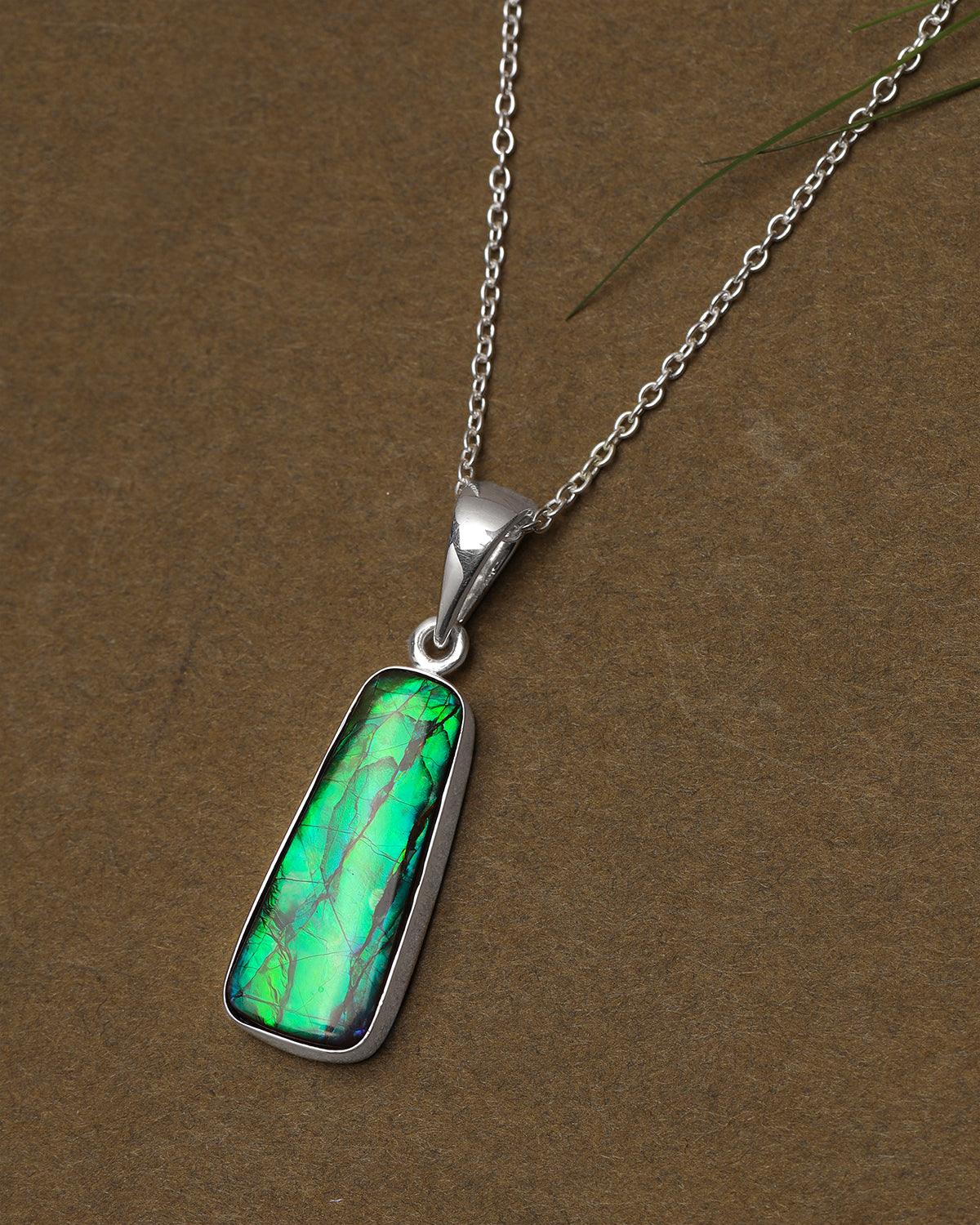 8.05 Ct. Ammolite 925 Sterling Silver Necklace Pendant Jewelry - YoTreasure
