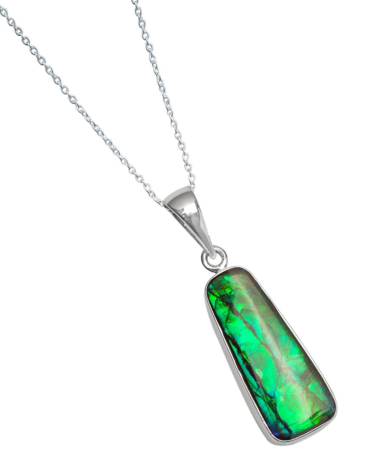 8.05 Ct. Ammolite 925 Sterling Silver Necklace Pendant Jewelry - YoTreasure