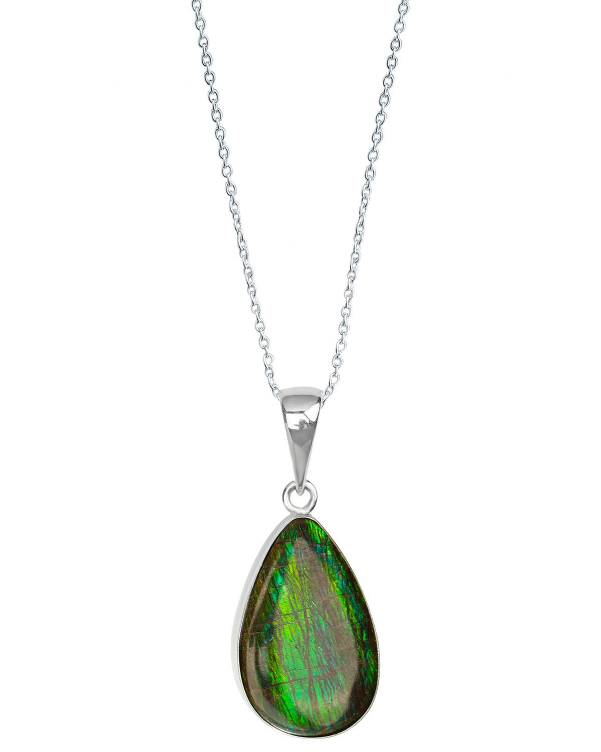 9.95 Ct. Ammolite Solid 925 Sterling Silver Necklace Pendant Jewelry - YoTreasure