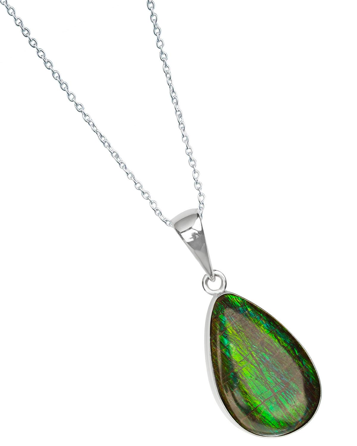 9.95 Ct. Ammolite Solid 925 Sterling Silver Necklace Pendant Jewelry - YoTreasure