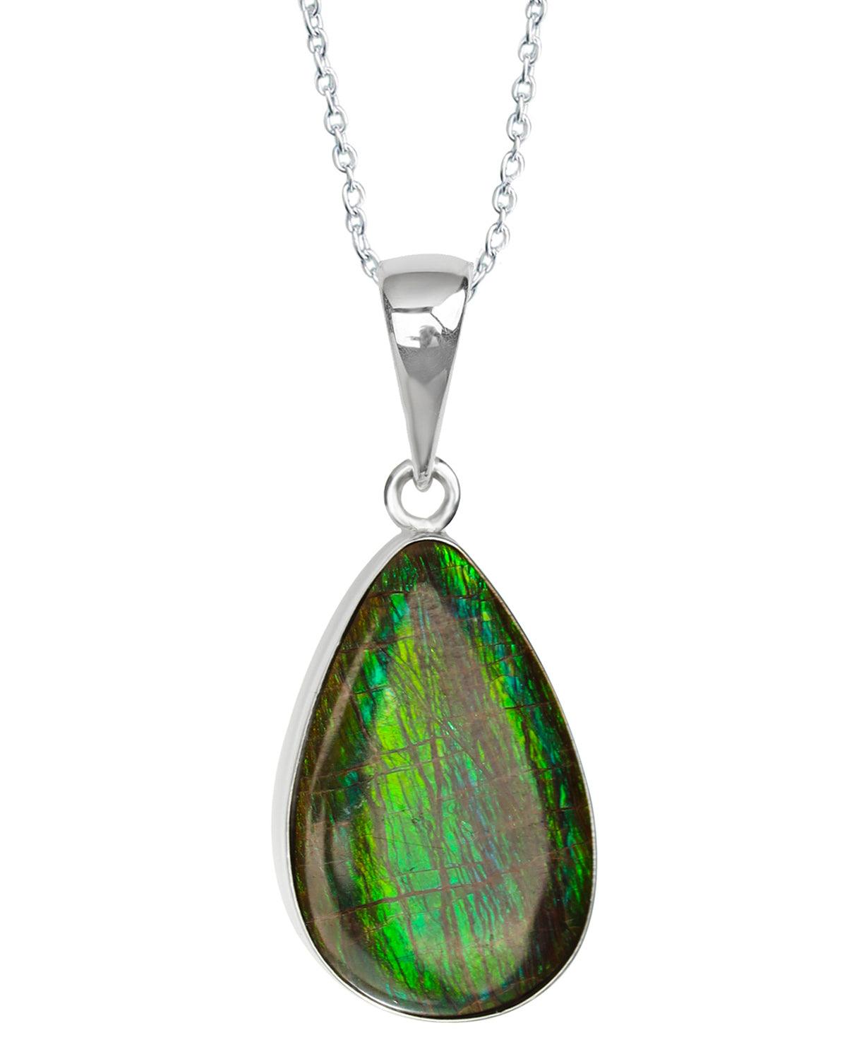9.95 Ct. Ammolite Solid 925 Sterling Silver Necklace Pendant Jewelry - YoTreasure
