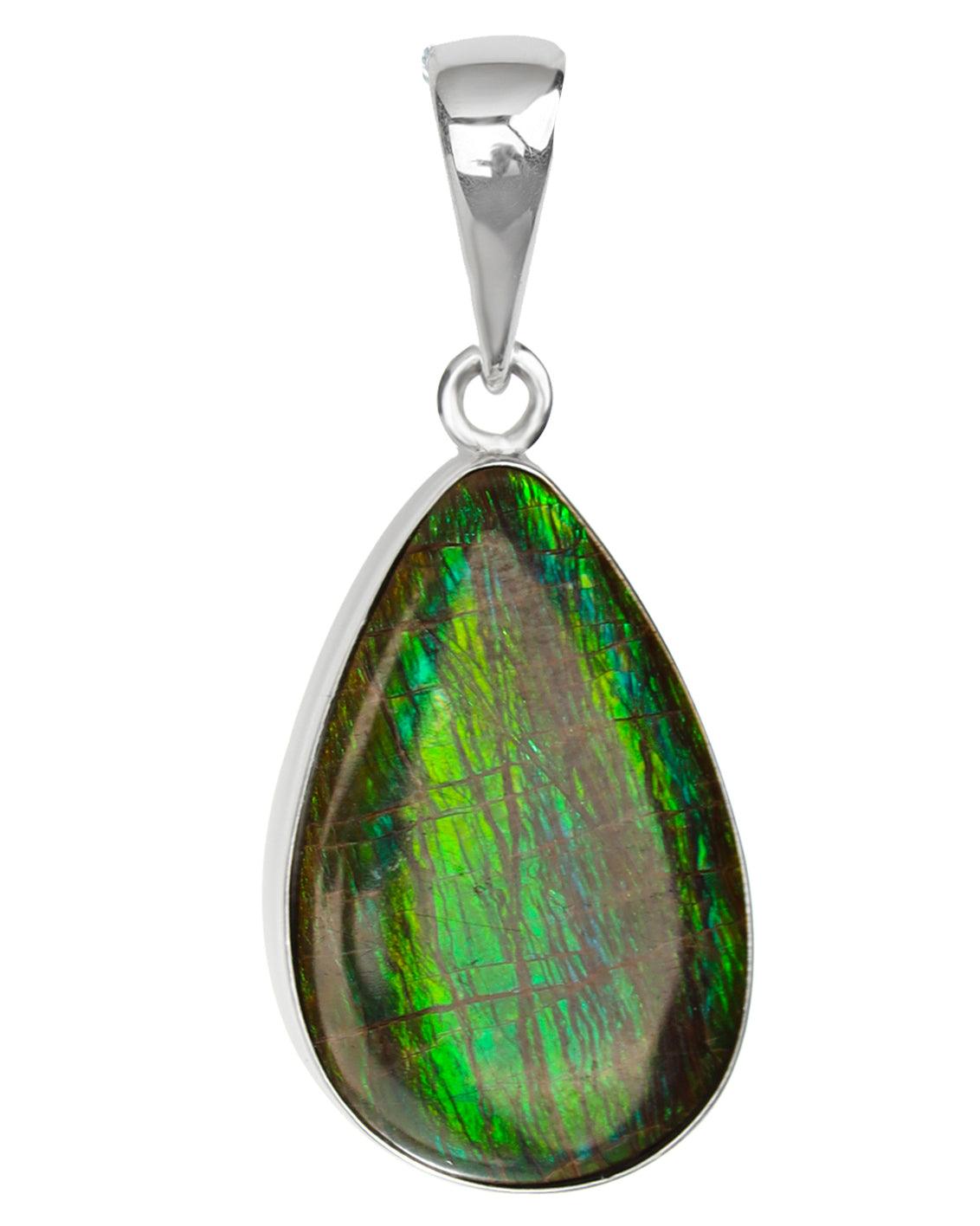 9.95 Ct. Ammolite Solid 925 Sterling Silver Necklace Pendant Jewelry - YoTreasure