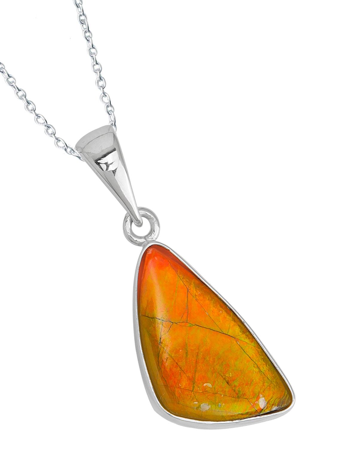 5.75 Ct. Ammolite Solid 925 Sterling Silver Necklace Pendant Jewelry - YoTreasure