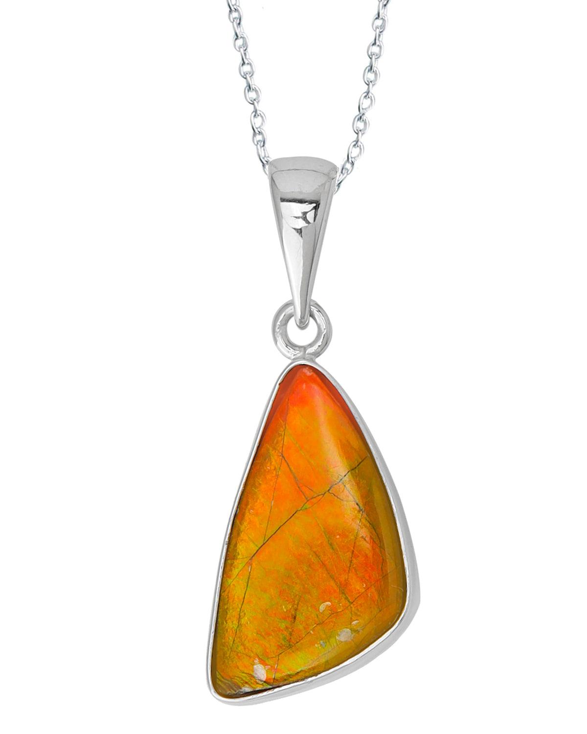 5.75 Ct. Ammolite Solid 925 Sterling Silver Necklace Pendant Jewelry - YoTreasure