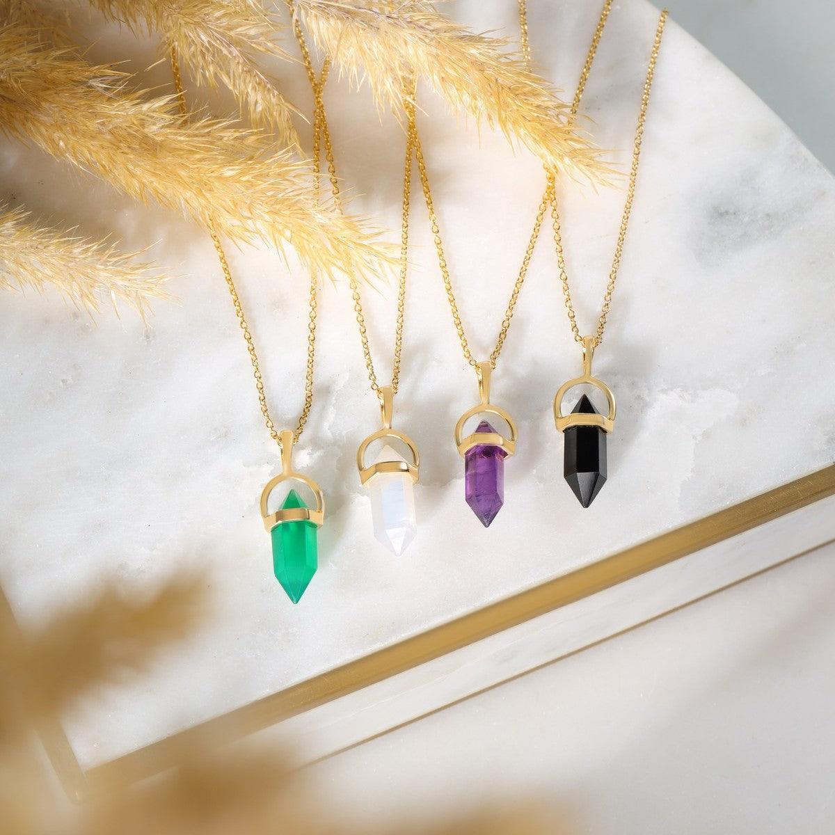 Black Onyx Pencil Necklace 14kt Gold Over Silver Chain Pendant - YoTreasure