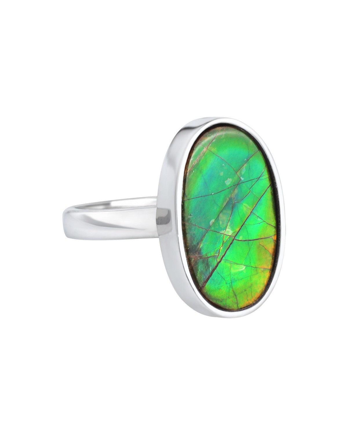 5.70 Ct. Ammolite Ring Solid 925 Sterling Silver Jewelry - YoTreasure