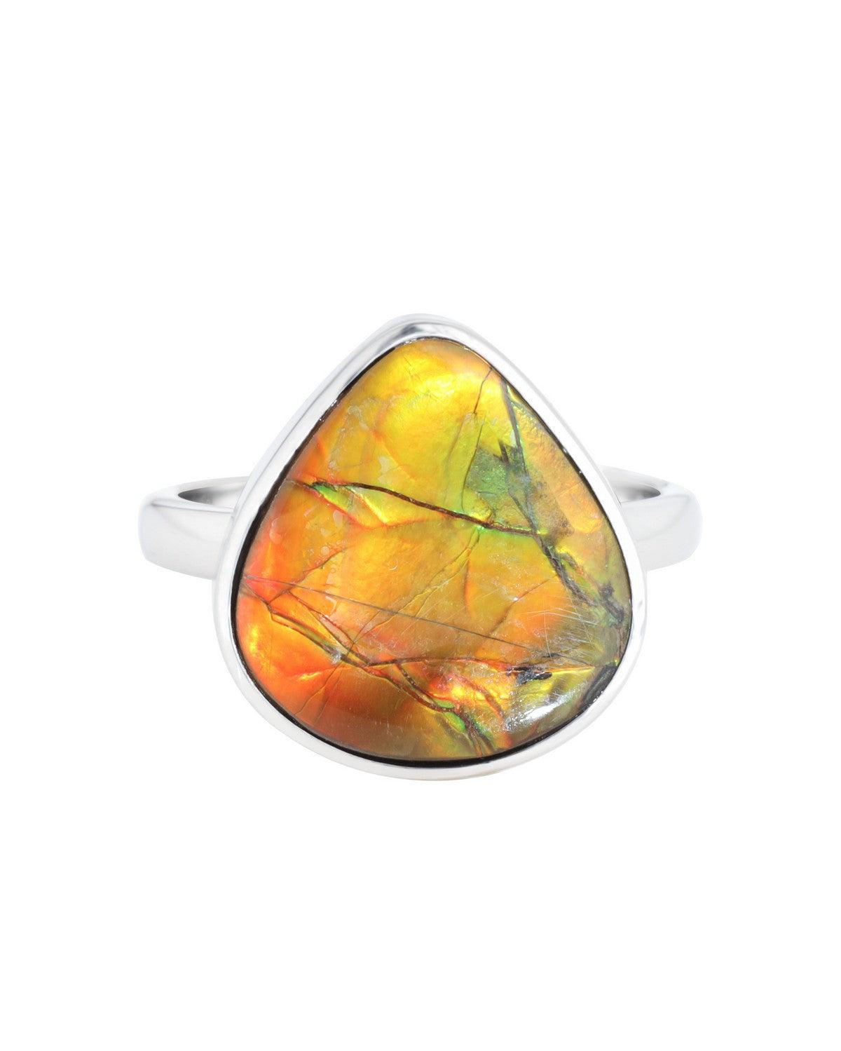 8.10 Ct. Ammolite Ring Solid 925 Sterling Silver Gemstone Jewelry - YoTreasure