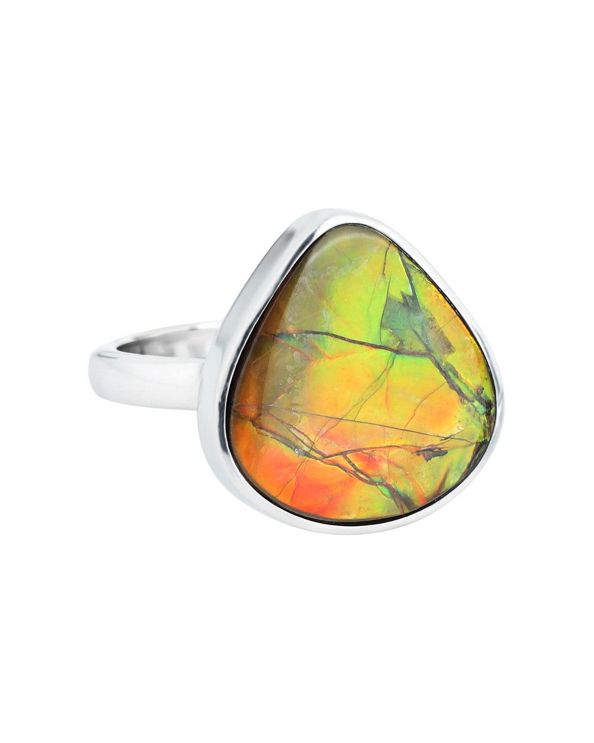 8.10 Ct. Ammolite Ring Solid 925 Sterling Silver Gemstone Jewelry - YoTreasure