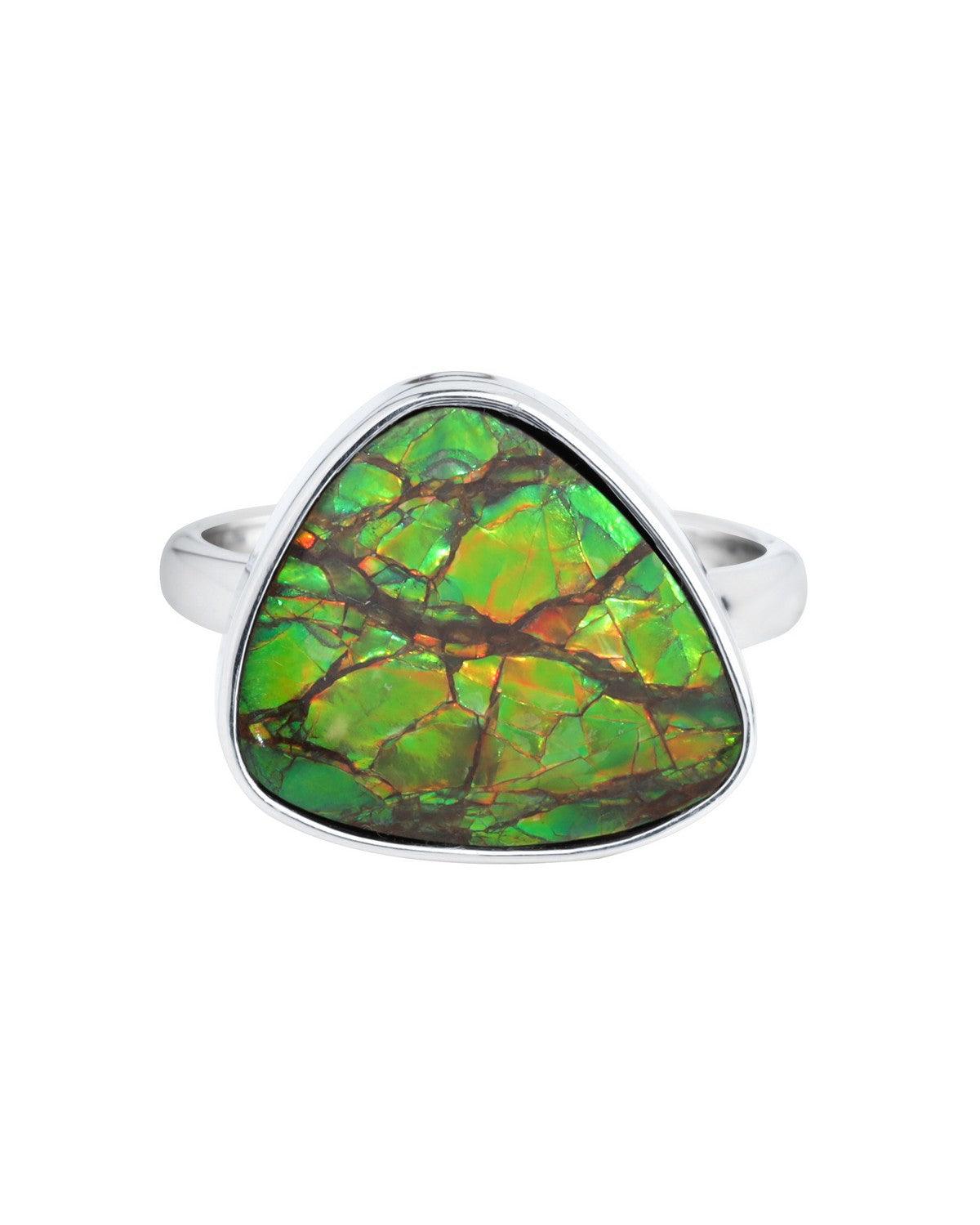 9.95 Ct. Ammolite Ring Solid 925 Sterling Silver Gemstone Jewelry - YoTreasure