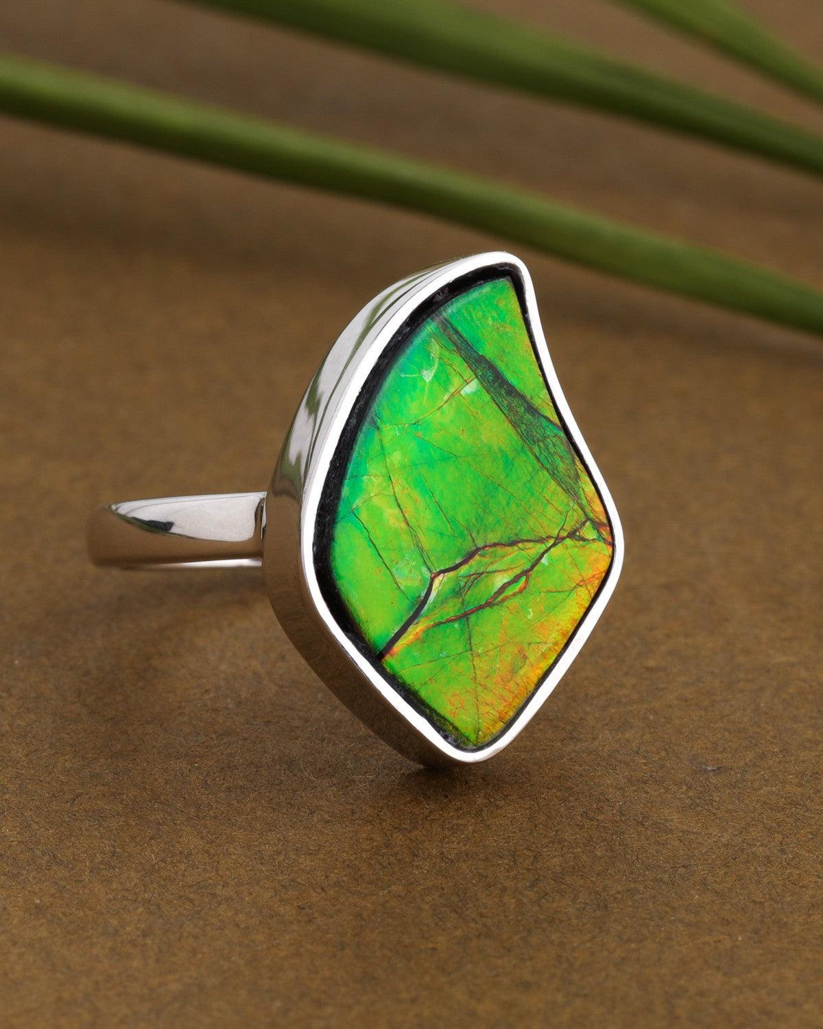 10 Ct. Ammolite Solid 925 Sterling Silver Ring Jewelry - YoTreasure