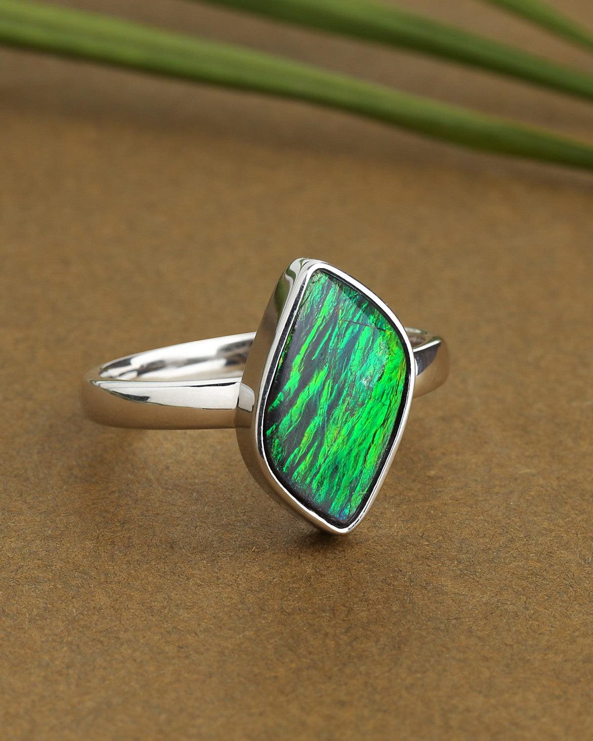 4.15 Ct. Ammolite Ring Solid 925 Sterling Silver Jewelry - YoTreasure