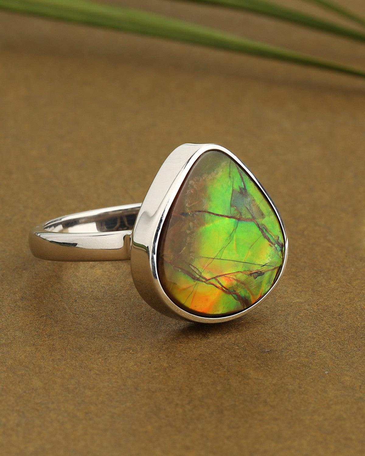 8.10 Ct. Ammolite Ring Solid 925 Sterling Silver Gemstone Jewelry - YoTreasure
