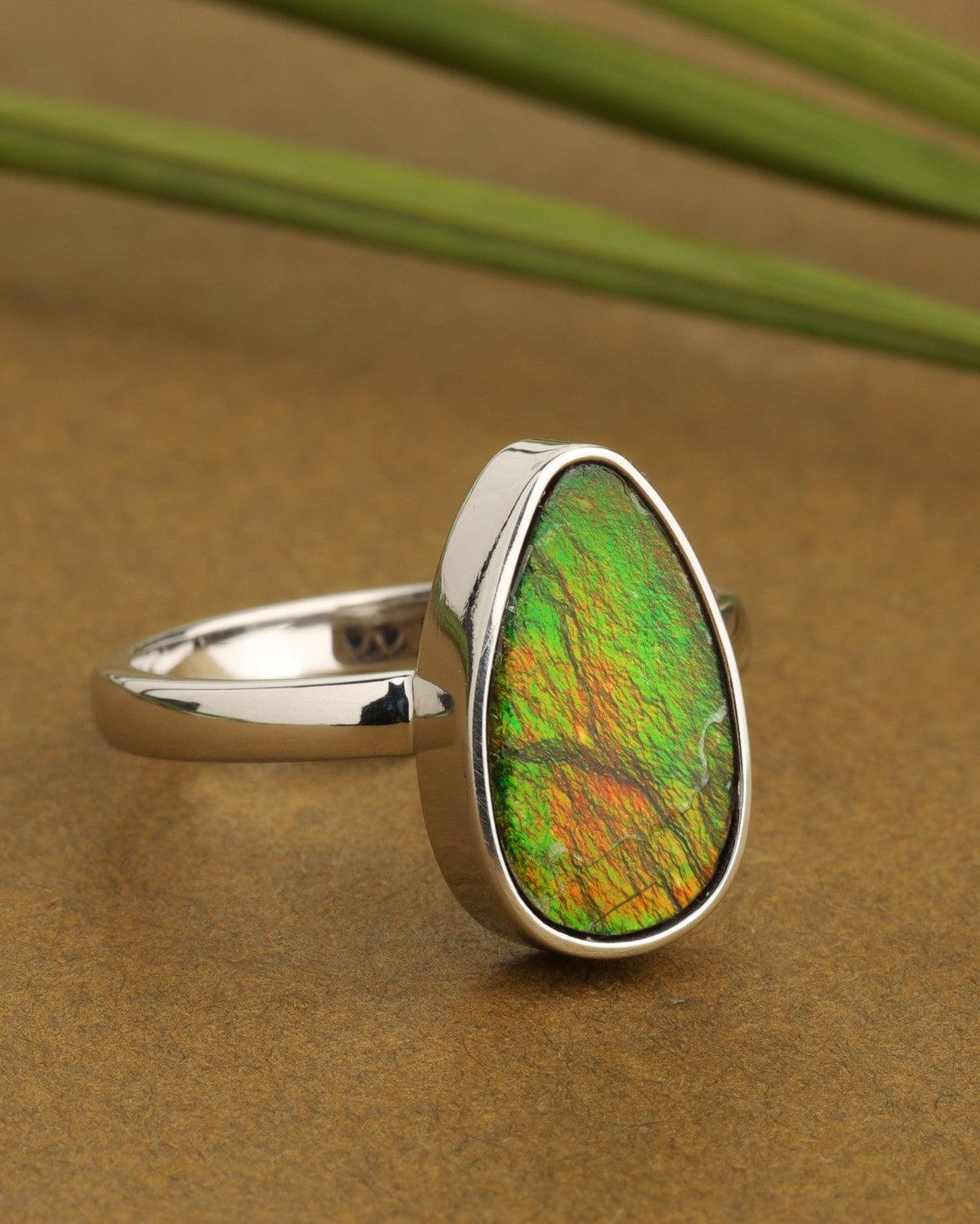 6.20 Ct. Ammolite Ring Solid 925 Sterling Silver Jewelry - YoTreasure