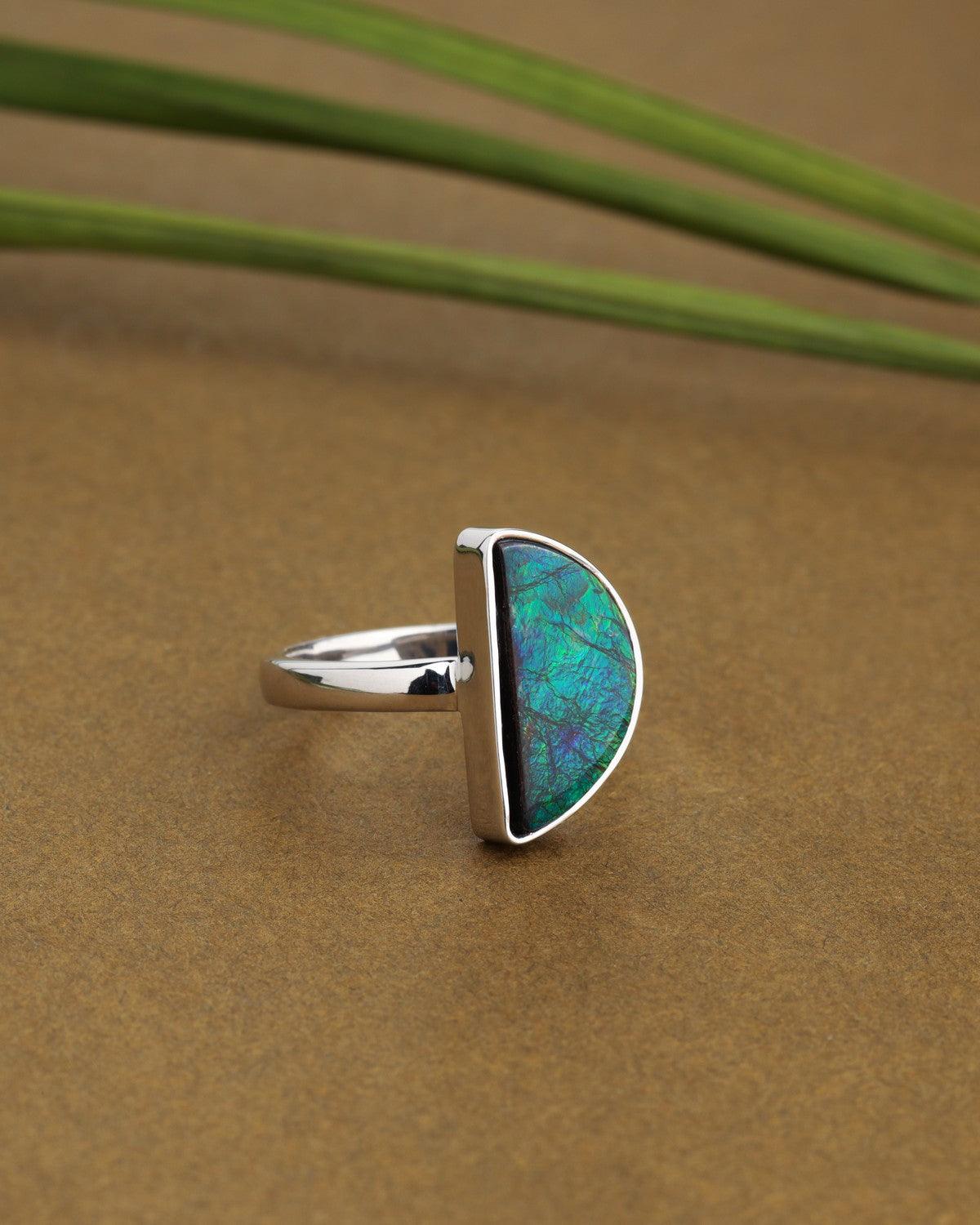 5.25 Ct. Ammolite Ring Solid 925 Sterling Silver Gemstone Jewelry - YoTreasure