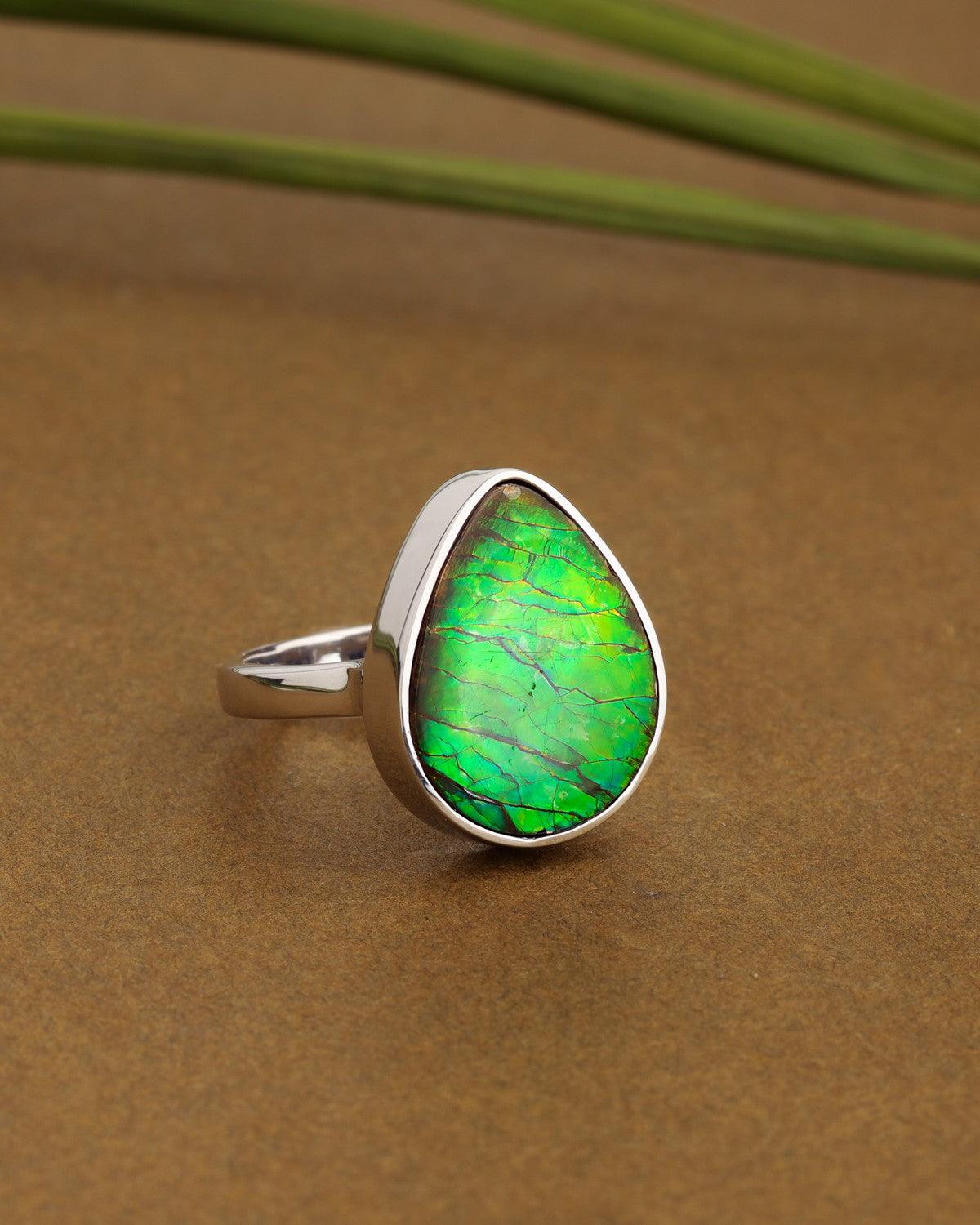 8.95 Ct. Ammolite Ring Solid 925 Sterling Silver Gemstone Jewelry - YoTreasure