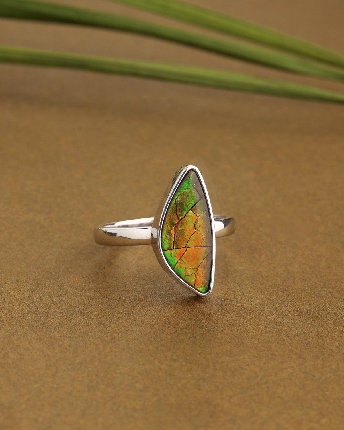 5.00 Ct. Ammolite Ring Solid 925 Sterling Silver Gemstone Jewelry - YoTreasure