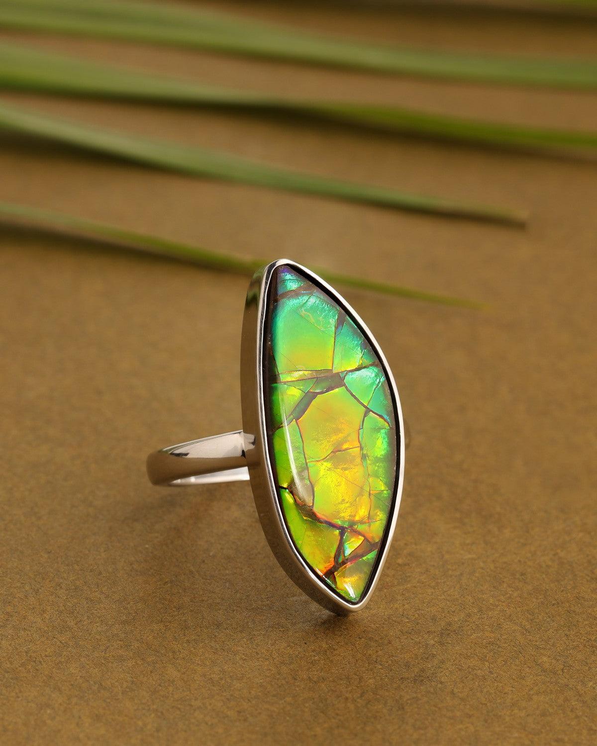 9.80 Ct. Ammoite Ring Solid 925 Sterling Silver Jewlry - YoTreasure