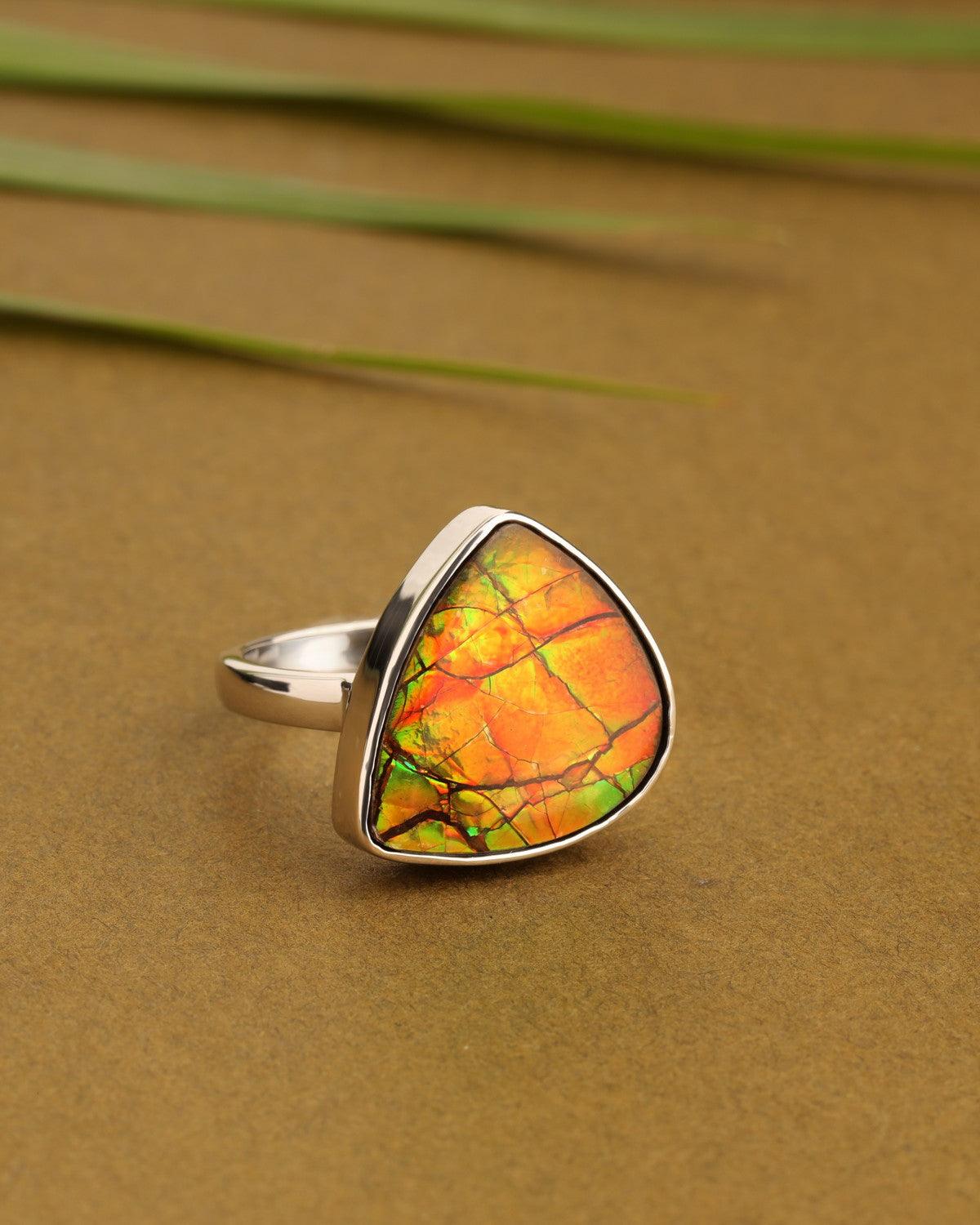 8.60 Ct. Ammoite Ring Solid 925 Sterling Silver Jewlry - YoTreasure