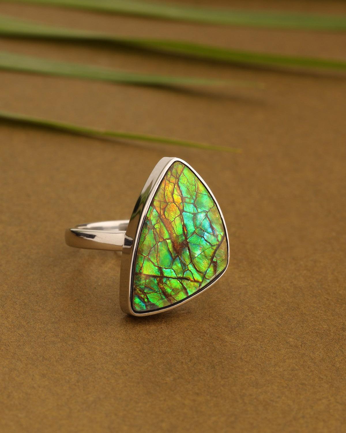 11.90 Ct. Ammoite Ring Solid 925 Sterling Silver Jewlry - YoTreasure