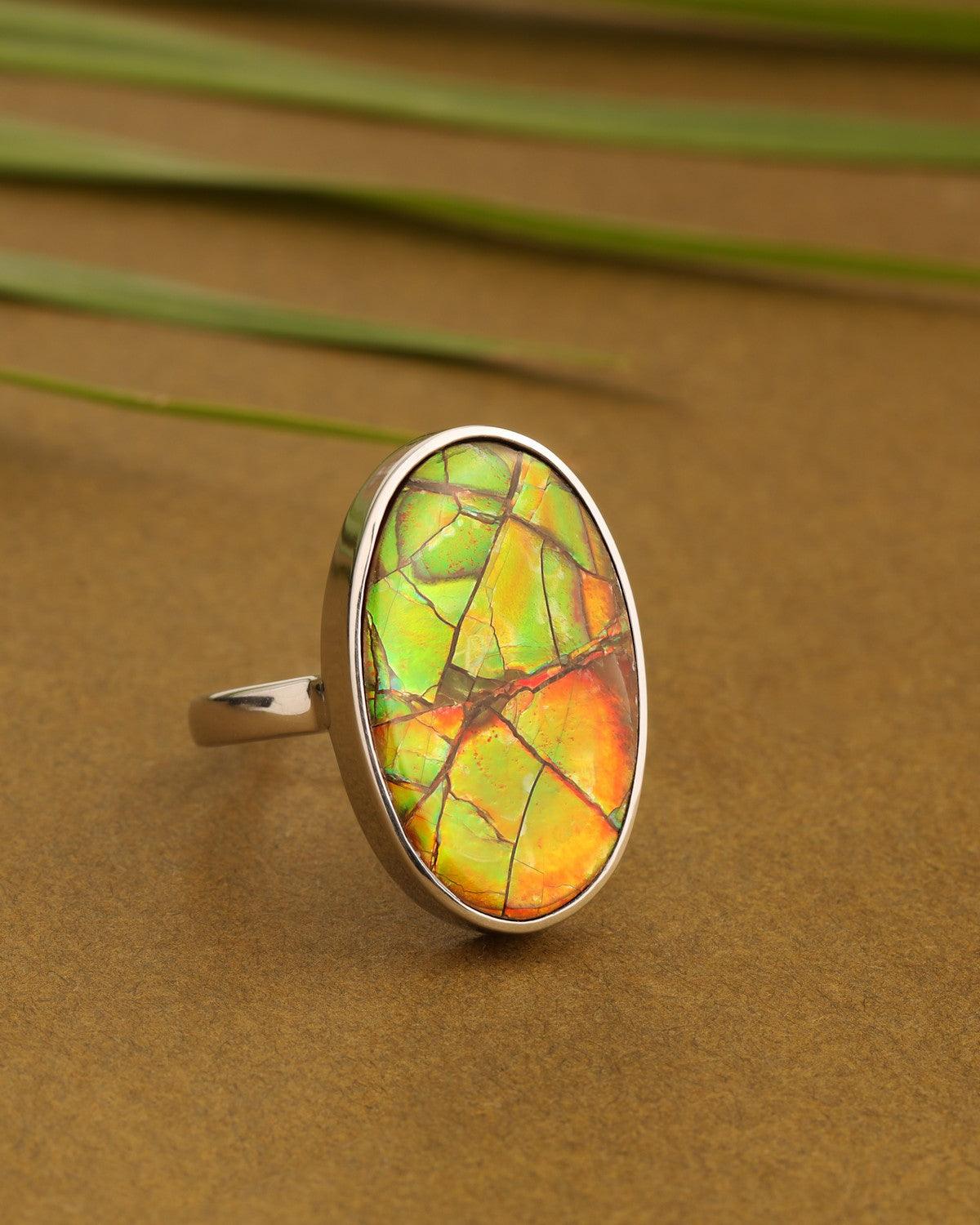 14.85 Ct. Ammoite Ring Solid 925 Sterling Silver Jewlry - YoTreasure