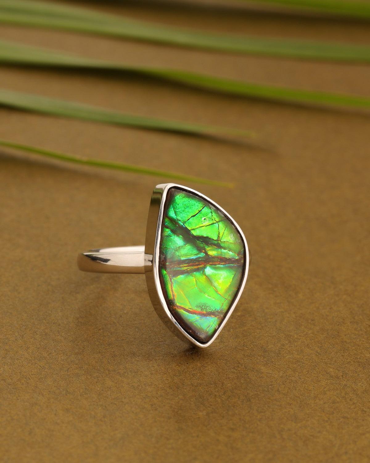 7.75 Ct. Ammoite Ring Solid 925 Sterling Silver Jewlry - YoTreasure