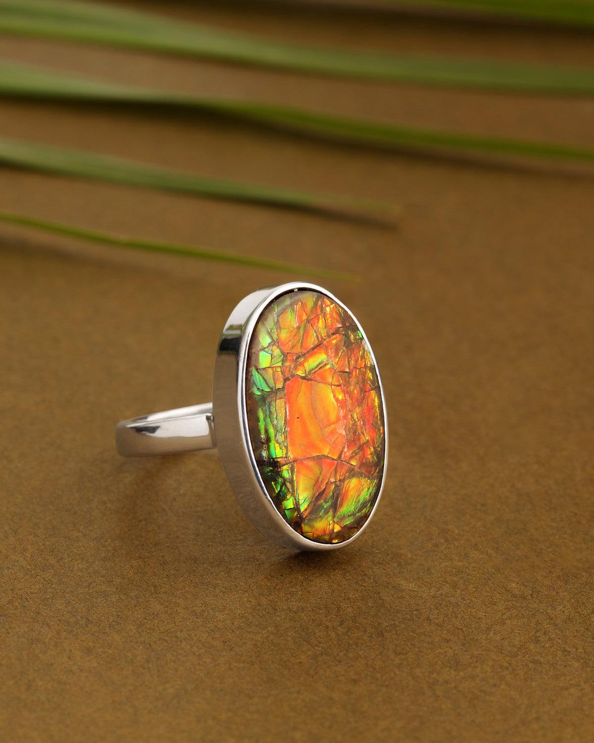 6.85 Ct. Ammoite Ring Solid 925 Sterling Silver Jewlry - YoTreasure