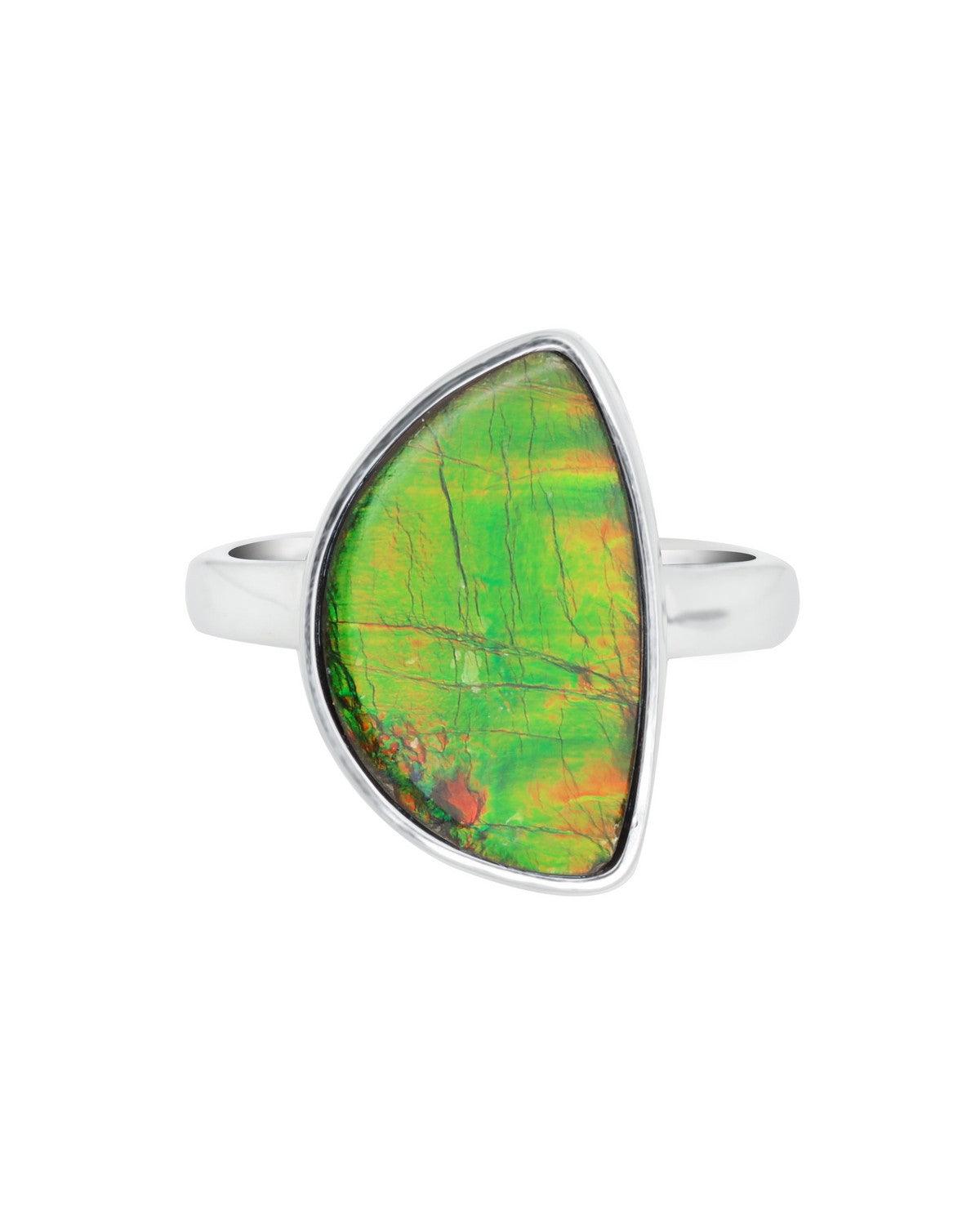 7.35 Ct. Ammolite Ring Solid 925 Sterling Silver Gemstone Jewelry - YoTreasure