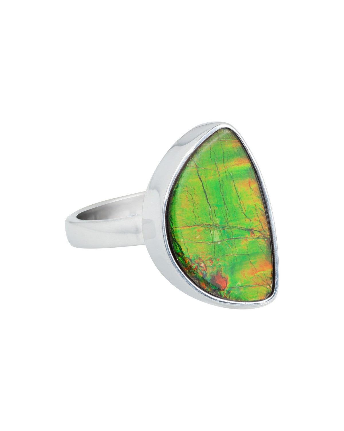 7.35 Ct. Ammolite Ring Solid 925 Sterling Silver Gemstone Jewelry - YoTreasure