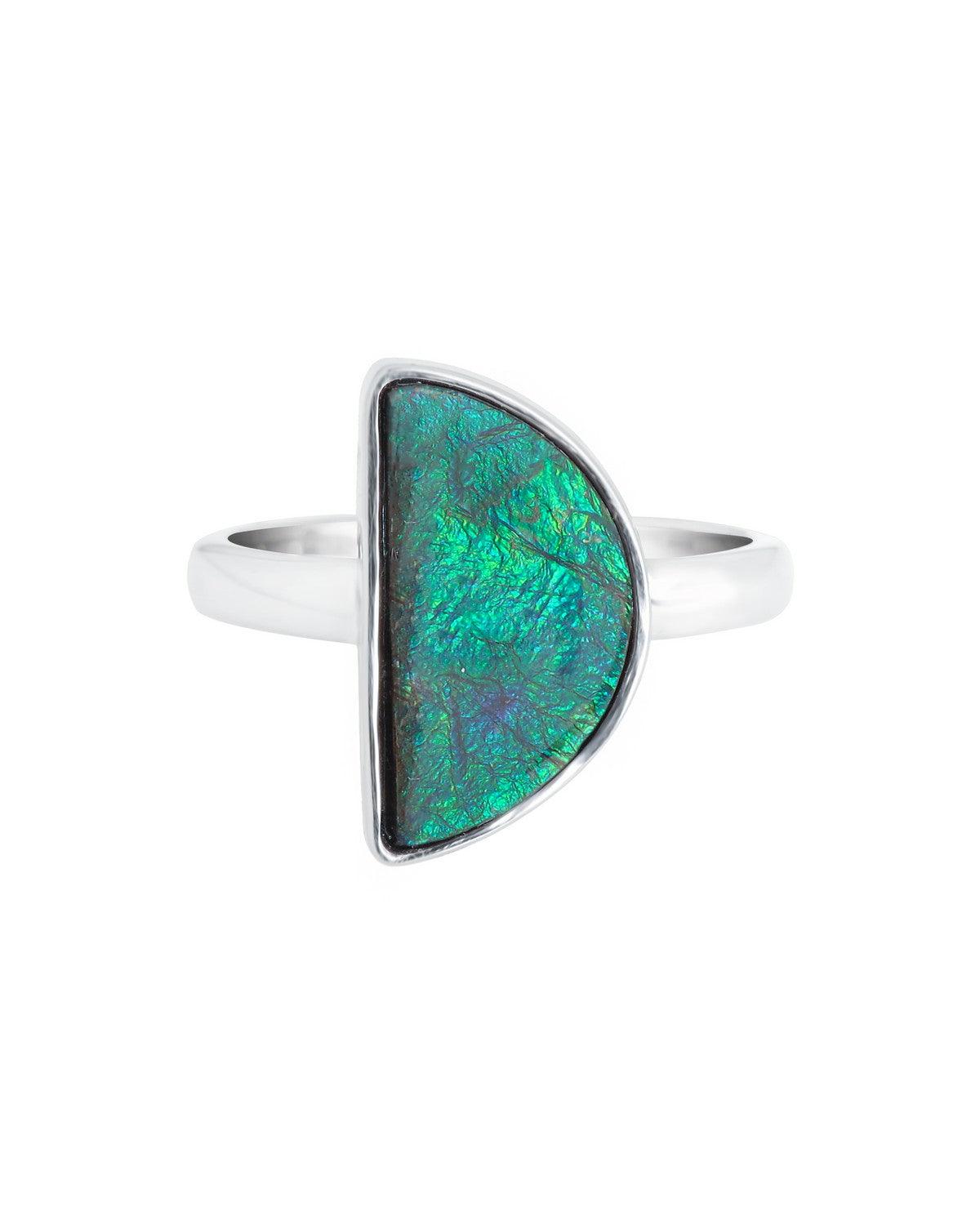 5.25 Ct. Ammolite Ring Solid 925 Sterling Silver Gemstone Jewelry - YoTreasure