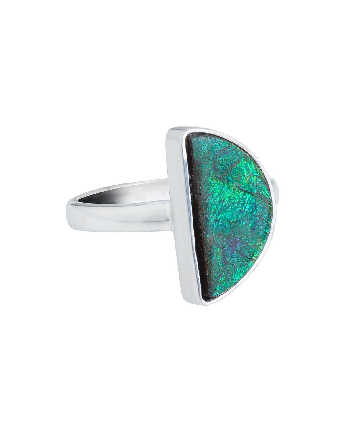 5.25 Ct. Ammolite Ring Solid 925 Sterling Silver Gemstone Jewelry - YoTreasure