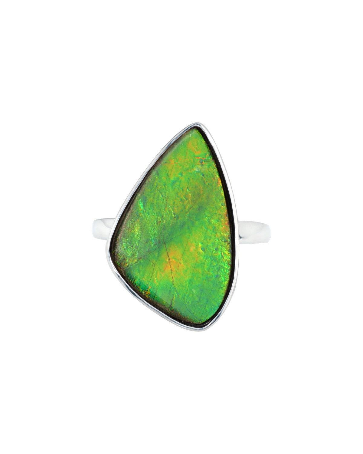 10.60 Ct. Ammolite Ring Solid 925 Sterling Silver Gemstone Jewelry - YoTreasure